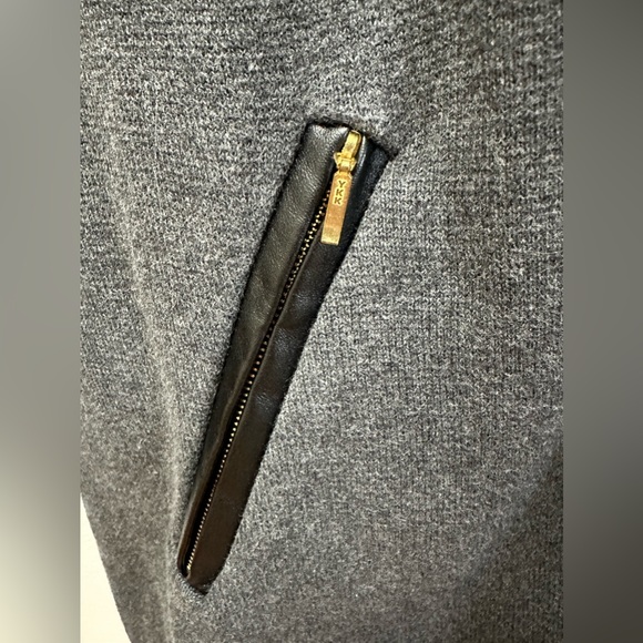 Charter Club Women's L Open Front Cardigan Sweater Faux Leather Trim Pocket Pink - Picture 5 of 9